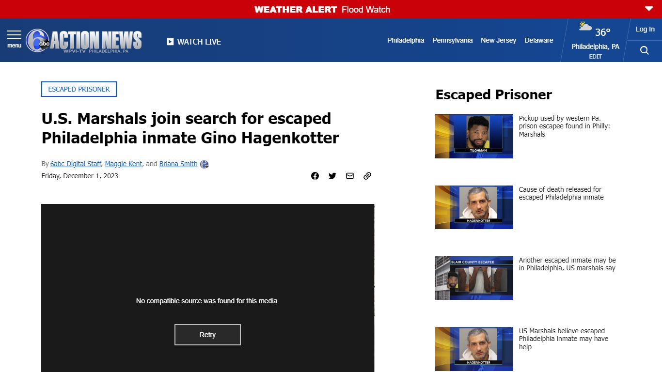 U.S. Marshals join search for escaped Philadelphia inmate Gino Hagenkotter